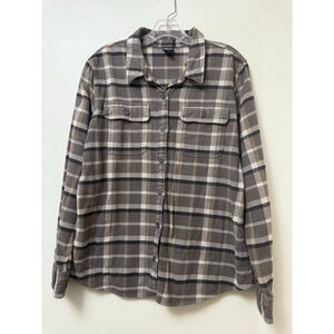Patagonia Women’s Long-Sleeved Fjord Flannel Shirt. Large (Gray Plaid)